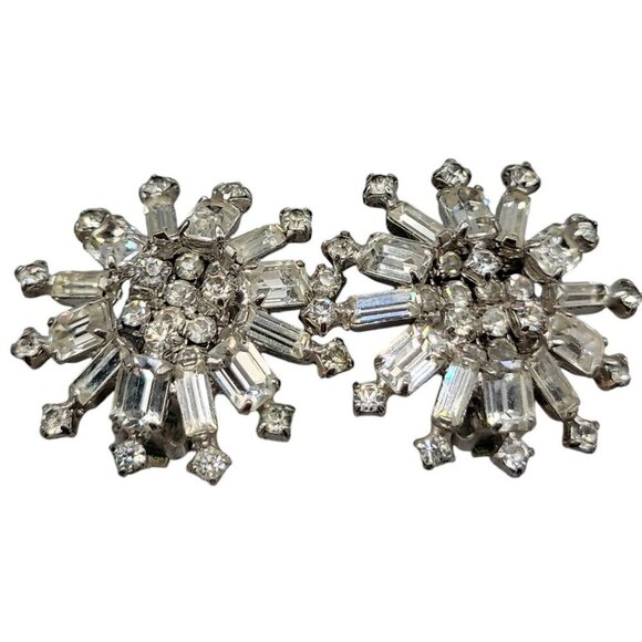 Kramer Clip On Earrings Early 1940s Sparkling Star Crystal Signed Kramer Vtg - Picture 3 of 16